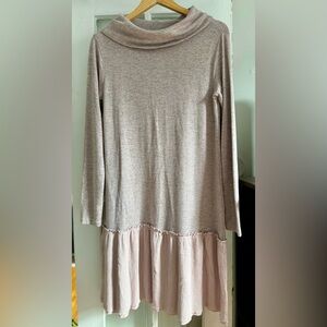 Soft Surroundings Heathered Pink Naomi Knit Dress Ruffled Hem Size Small